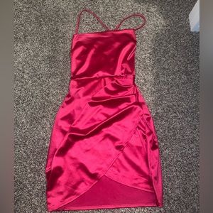 Hot pink satin mini dress